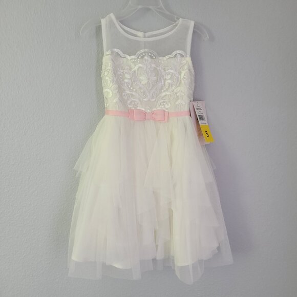 Jona Michelle Other - Jona Michelle Girls Ivory Tulle Party Dress with Pink Bow Size 5 – NWT
